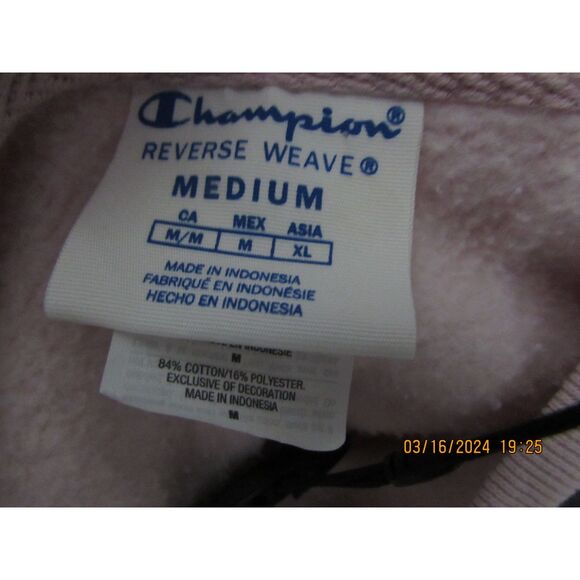 CHAMPION REVERSE WEAVE SIZE M BOXY CUT CROP TOP SHIRT PINK RIBBED SIDES LOGO - Picture 11 of 12